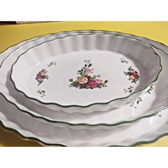 Royal Albert Quiche Tart Flan Tray Old Country Roses set of 3 (9", 10.5", 12.5") - Picture 2 of 16